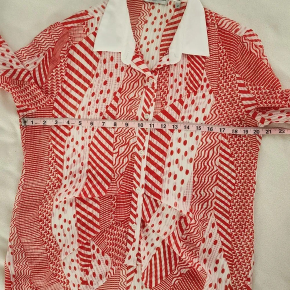 Patrizia Luca Milano Red White Mixed Print Button Down Blouse Long Sleeve Size M - Picture 5 of 6